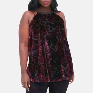 Torrid Velvet Halter -Top Black and Burgundy Paisley Print With Tunic Length 4X